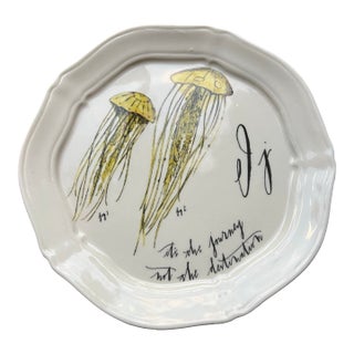 Vintage Ceramic Decorative Plate With Jellyfish Accents For Sale