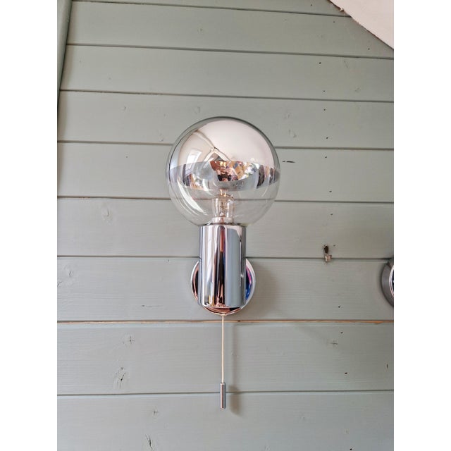 1970s Space Age Wall Sconces in Chromed Metal by Motoko Ishii for Staff Leuchten, 1970, Set of 2 For Sale - Image 5 of 17