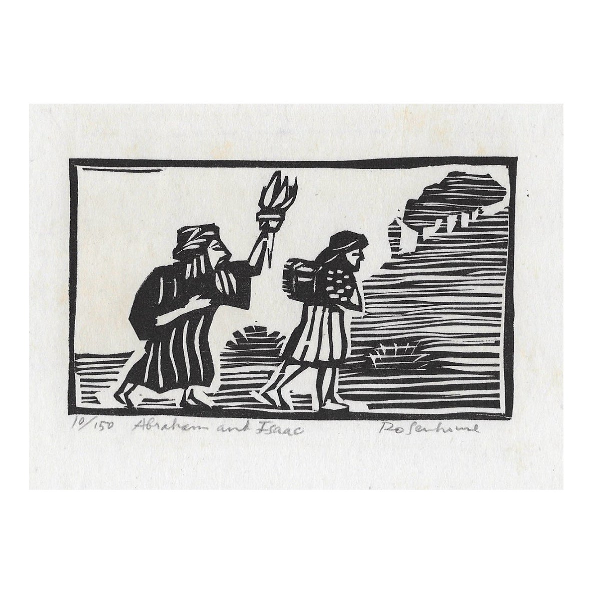1966 Irwin Rosenhouse Abraham and Isaac Woodblock | Chairish