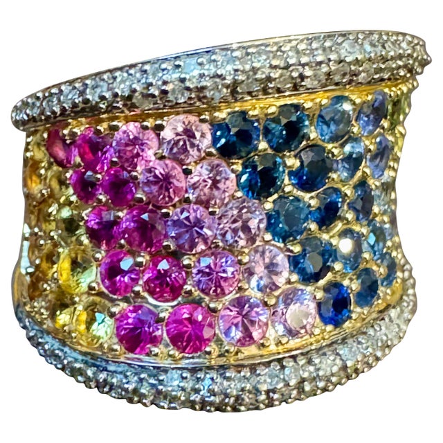 Natural Multi sapphire Blue, Pink Yellow Green Sapphire & Dia ring in 14k Gold For Sale - Image 15 of 18
