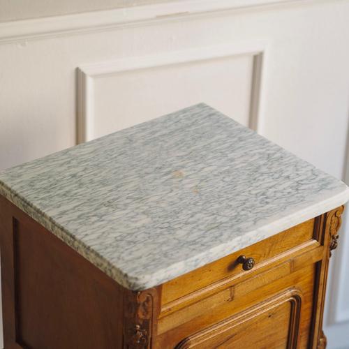 Antique French Bedside Table with Marble and Porcelain Top, 1890s For Sale - Image 3 of 17