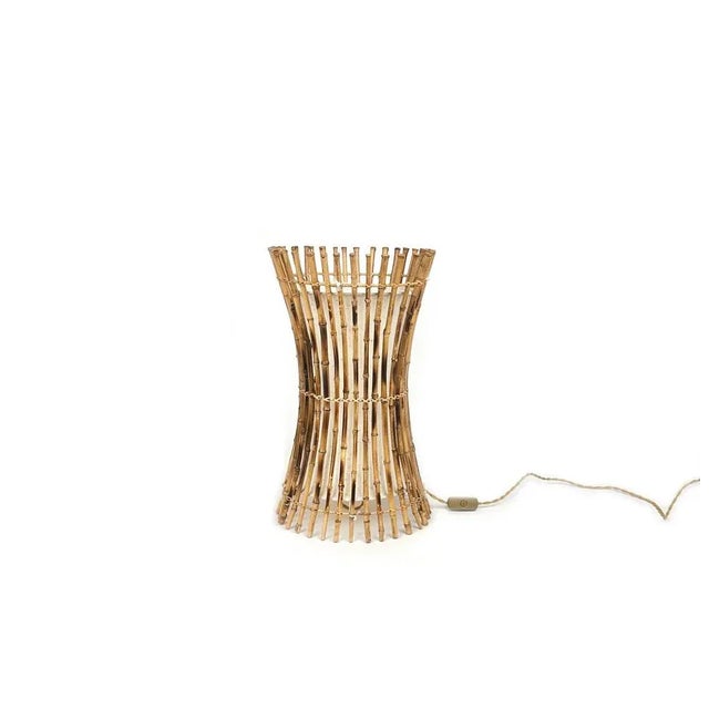 Gold Italian Bamboo, Rattan and Cotton Floor Lamp in the style of Franco Albini, 1960s For Sale - Image 8 of 13
