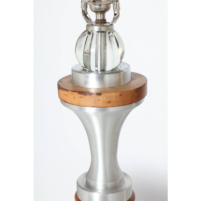 Silver 1950s Russel Wright Spun Aluminum, Maple and Crystal Ball Table Lamps - A Pair For Sale - Image 8 of 12