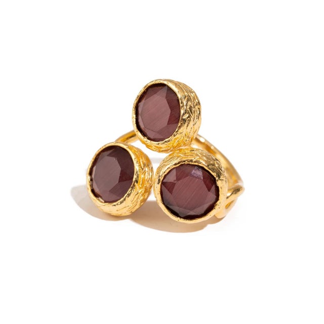 Triple Garnet Glow Gold Adjustable Ring, Size 8 For Sale - Image 9 of 9