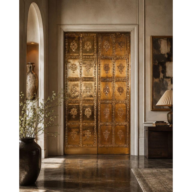 Art Deco Pair of Brass Architectural Elevator Doors in the Style of Louis Sullivan From a Chicago Building 1930c. For Sale - Image 3 of 14
