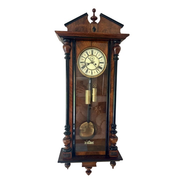 Antique Victorian Walnut Double Weight Wall Clock, 1860 For Sale