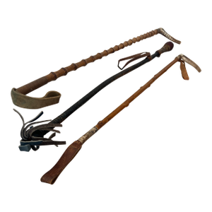 Collection of Antique English Riding Crops With Leather, Bamboo, Leather Details - Set of 3