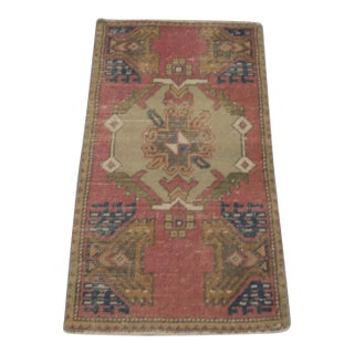 1970s Turkish Vintage Geometric Wool Oushak Doormat Rug For Sale
