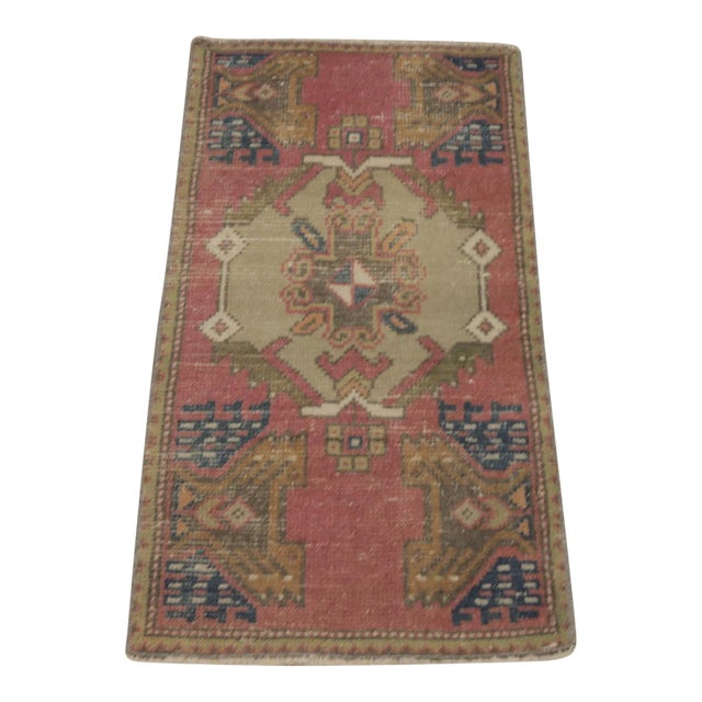 1970s Turkish Vintage Geometric Wool Oushak Doormat Rug For Sale