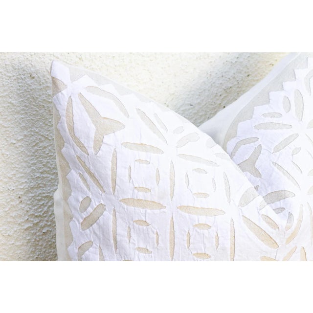 Boho Chic Artisanal 18" White Applique Pillow Cover For Sale - Image 3 of 7