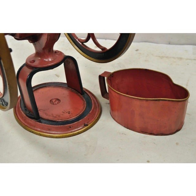 Red Antique Coles MFG Co Cast Iron Red Green Victorian Large Coffee Mill Grinder For Sale - Image 8 of 12