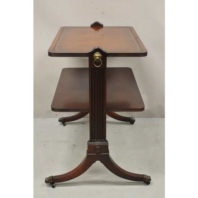 Vintage Mahogany 2 Tier Brown Tooled Leather Top Accent Side End Table For Sale In Philadelphia - Image 6 of 13