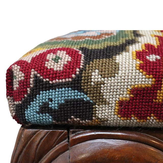 Rococo Carved Walnut Floral Needlepoint Footstool C1880 For Sale - Image 6 of 13