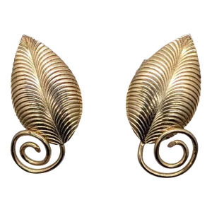 Vintage Signed Napier Goldtone Linden Leaves Clip Earrings, 1954 Ad Piece- 2 Pieces