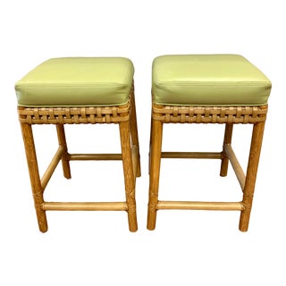 Pair of Vintage McGuire Bamboo Rattan Counter Stools For Sale
