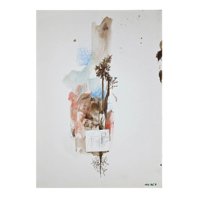 Leo Guida, Abstract Tree, Original Mixed Media on Paper, 1970s For Sale