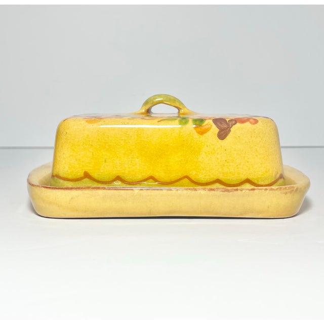 French Country Terre E Provence Yellow & Green Earthenware Rectangle Butter Dish For Sale - Image 3 of 7