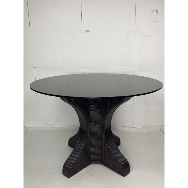Pencil Reed, Rattan & Bamboo Dining or Side Table Base with Smoked Glass Top, 1970s For Sale - Image 6 of 15