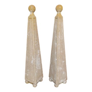 Pair of Vintage Mid-Century French Style Cement Garden Obelisks For Sale