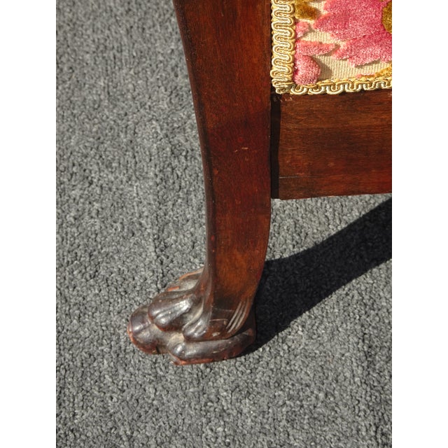 Antique French Country Biedemeier Settee Sofa W Burgunday Floral Velvet For Sale - Image 10 of 14