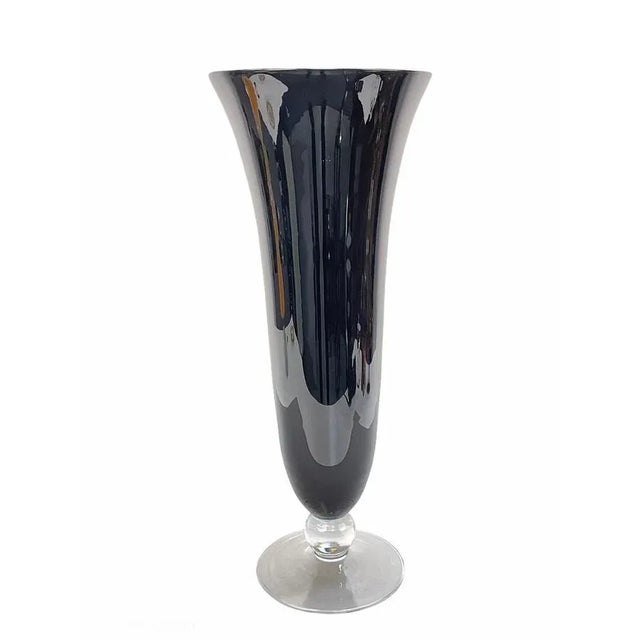 Black Large Mid-Century Italian Black Glass Artistic Vase with Crystal Base, 1980s For Sale - Image 8 of 14