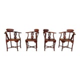 Set of 4 Chinese Hongmu Carved Corner Armchairs, 1960s For Sale