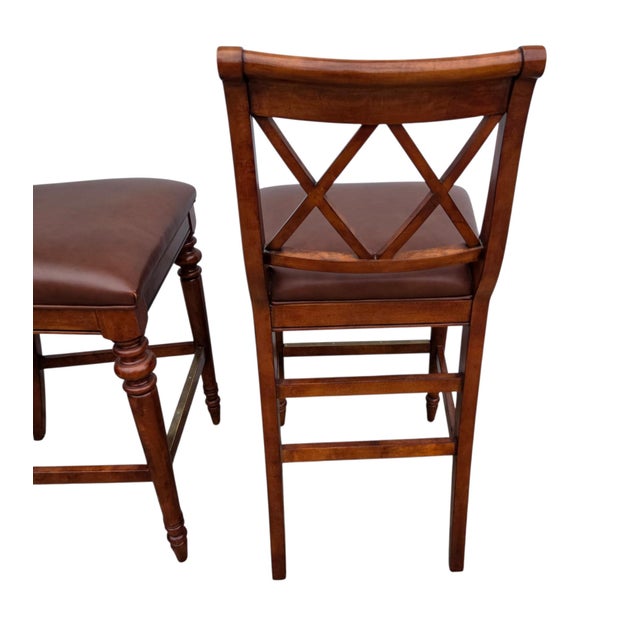 Pair of Vintage Ethan Allen British Classics Crossback Barstools Armchairs Empire Style For Sale - Image 9 of 14
