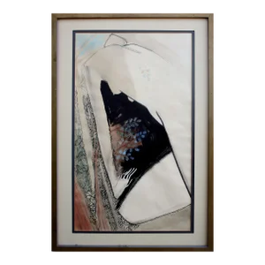 Abstracted Figure in Nature in Ink and Pastel on Paper by Frank Rowland