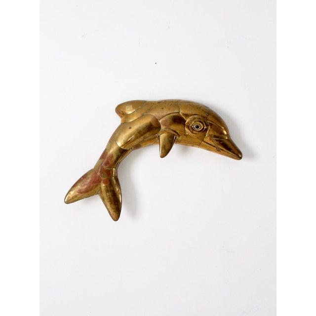 Mid-Century Modern Mid-Century Brass Dolphin Wall Hanging For Sale - Image 3 of 8