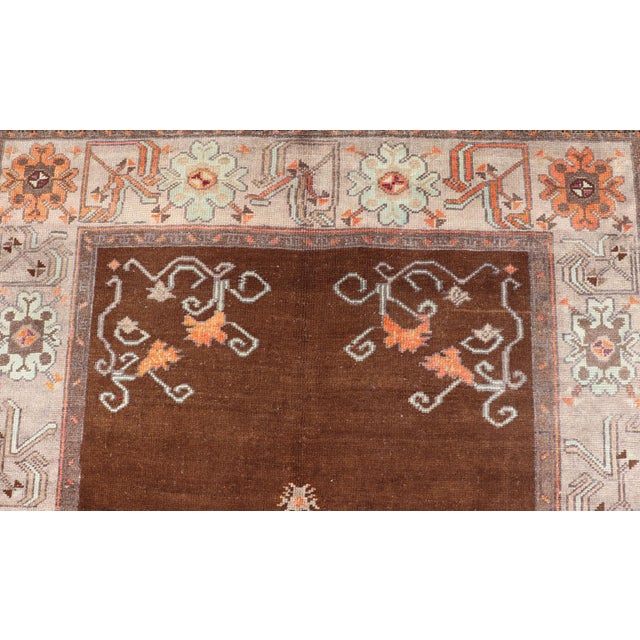Vintage Latch Hook Design Turkish Oushak Rug in Chocolate Brown, Taupe, Gray and Burnt Orange For Sale In Atlanta - Image 6 of 13