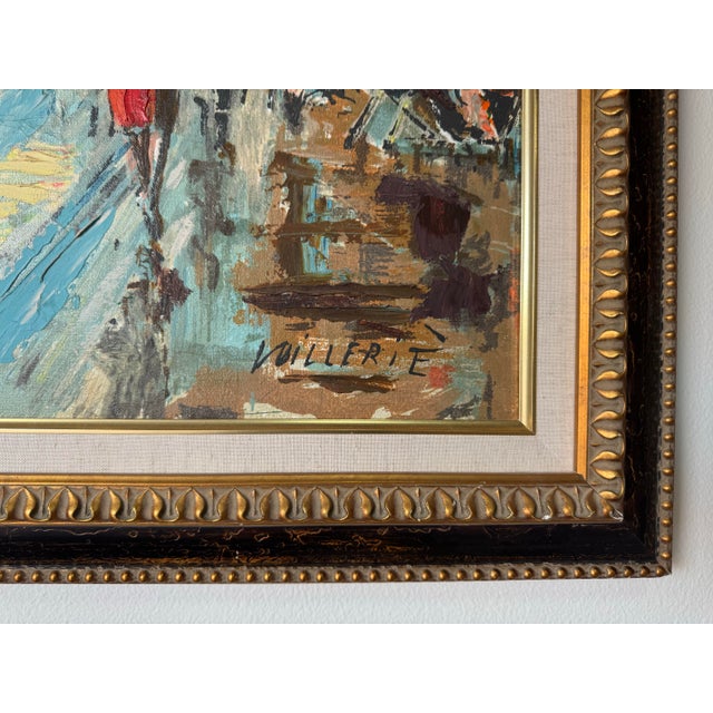 1960’s Vintage Parisian Street Scene Oil on Canvas Painting, Signed For Sale - Image 11 of 12