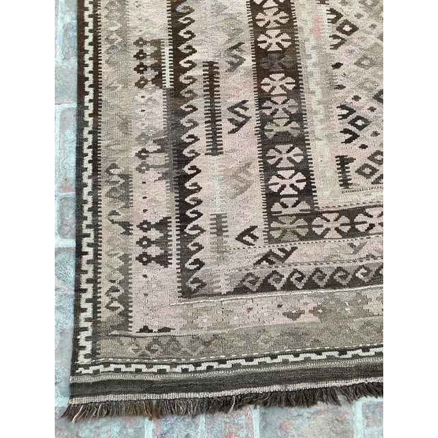 Maimana Kilim Area Rug, Handwoven Wool, 8x15, Mushroom & Chocolate For Sale - Image 11 of 12