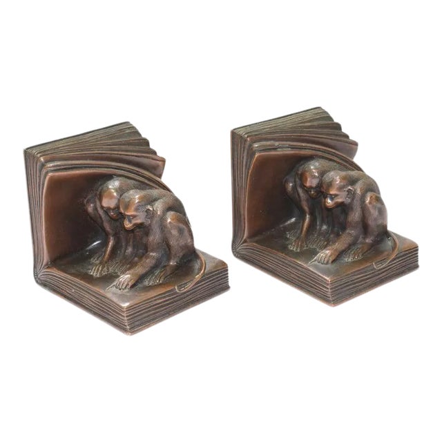 Monkey Bookends 1920s Rare Evolution Controversy Jennings Brothers- A Pair For Sale