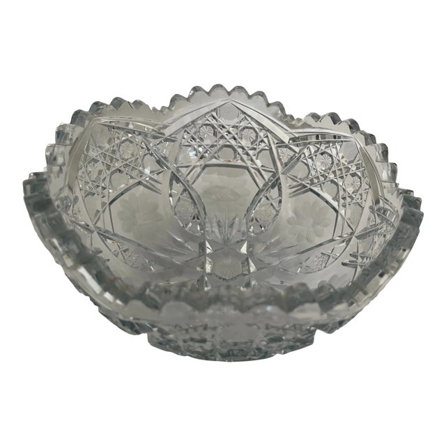 Antique American Brilliant Period Cut Glass Crystal Daisy & Harvard Fruit Bowl For Sale
