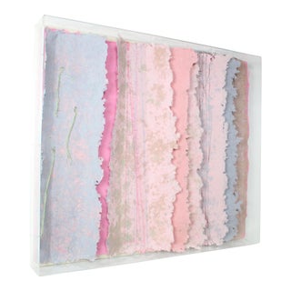 Organic Textile & Paper Art in Acrylic Box Frame, Signed For Sale