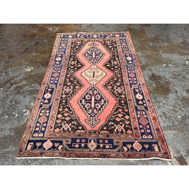 Persian 4ft 4in × 8ft 1in Persian Hamadan Hand-Knotted Wool Area Rug, Vintage For Sale - Image 3 of 12