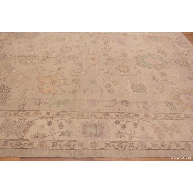 Neutral Tribal Floral Modern Turkish Oushak Design Area Rug For Sale In New York - Image 6 of 6