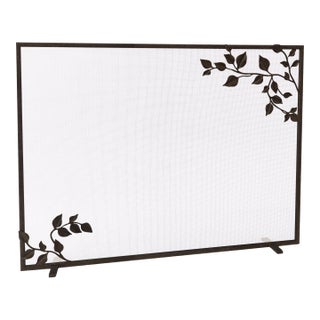Warm Black Graceful Leaves Fireplace Screen For Sale