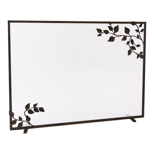 Warm Black Graceful Leaves Fireplace Screen For Sale