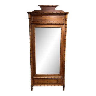 Mid 20th Century Faux Bamboo Mirrored Armoire For Sale