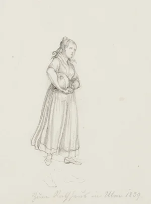 M. Neher, Figure Study on the Town Hall in Ulm, 1839, Pencil