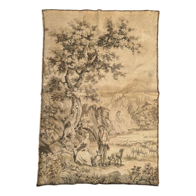 Antique French Jacquard Tapestry with Shepherds in the style of Aubusson, 1920s For Sale