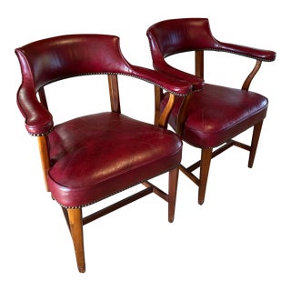 Pair of Vintage Red Leather Office Chairs For Sale