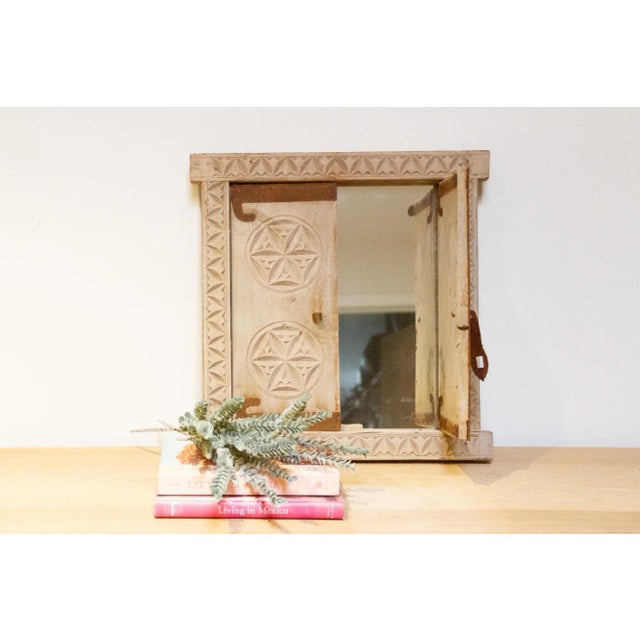 Antique Floral Carved Bleached Window Mirror-Dhumdar For Sale - Image 4 of 8