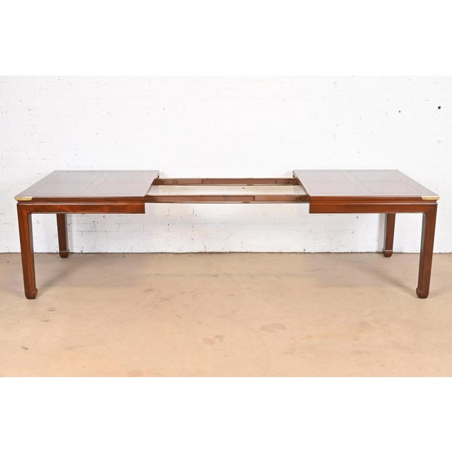 Wood Henredon Hollywood Regency Chinoiserie Mahogany and Brass Extension Dining Table, Newly Refinished For Sale - Image 7 of 12