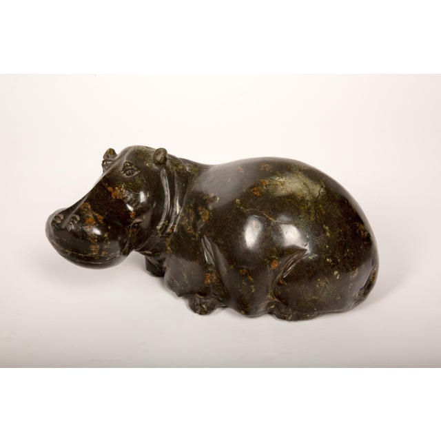 Hand-Carved Soapstone Hippo Sculpture from Zimbabwe, 12" For Sale - Image 4 of 4