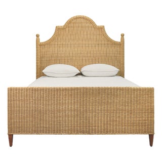 Matthew Izzo Home Chamberlain Queen Rattan Bed Frame With Arched Headboard, Side Rails, and Footboard in Rattan With Wood Feet For Sale