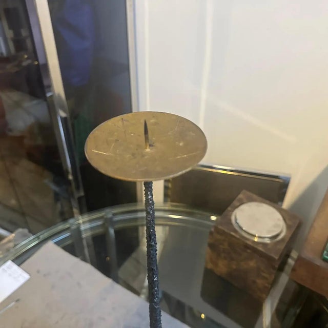 Brutalist 1980s Brutalist Iron and Brass Italian Three Arms Candelabra For Sale - Image 3 of 11