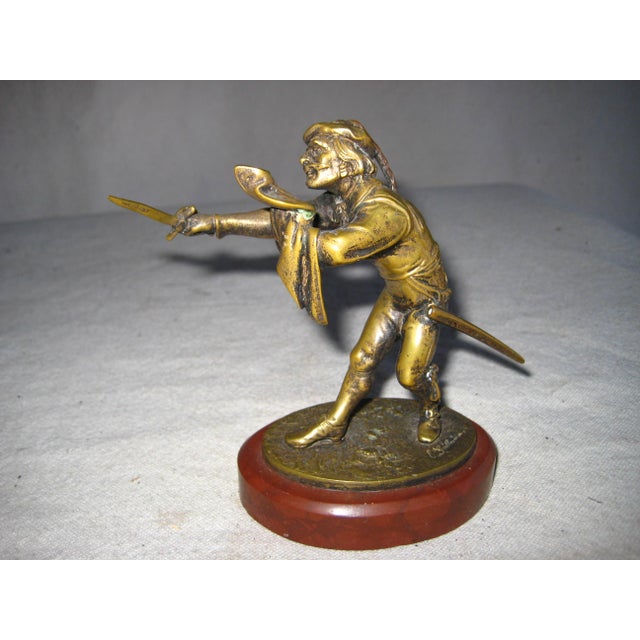 French Pair of French Bronze Statue of Musketeer Signed Emile Guillemin 19 Century For Sale - Image 3 of 12