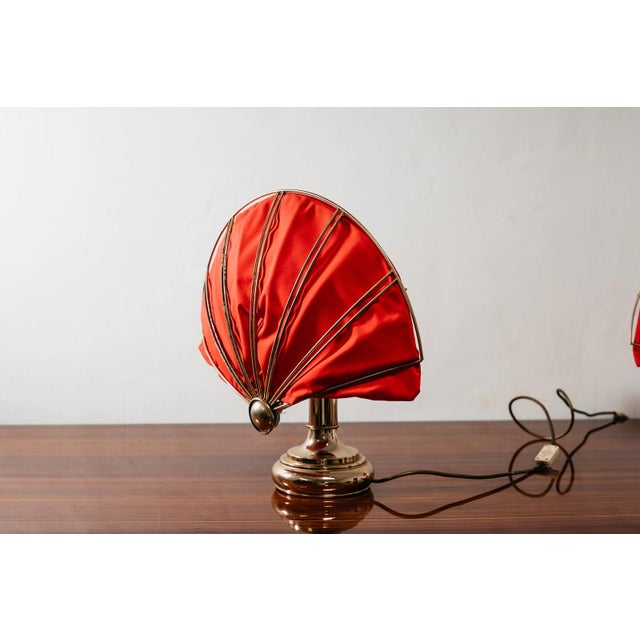 Metal Hollywood Regency Brass Fan Table Lamps, 1970s, Set of 2 For Sale - Image 7 of 13